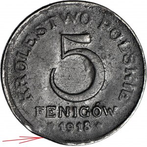 Poľské kráľovstvo, 5 fenigov 1918, mincovňa, koniec listu