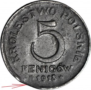 Kingdom of Poland, 5 fenig 1918, mint, sheet end