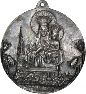 II RP, Medallion 82mm, Our Lady of Czestochowa on the background of the Pauline Monastery, rare