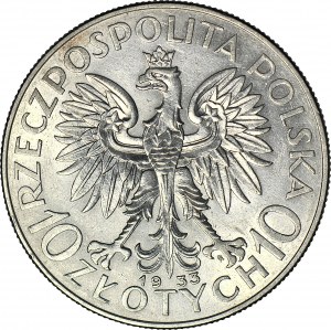 10 zlatých 1933, hlava, razené