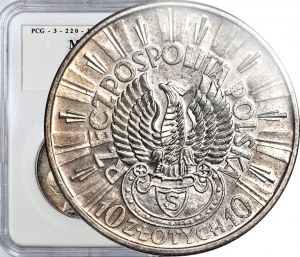 10 gold 1934, Pilsudski, STRZELECKI eagle, circa mint.