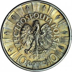 10 Zloty 1934, Piłsudski, OFFIZieller Adler, selten, postfrisch