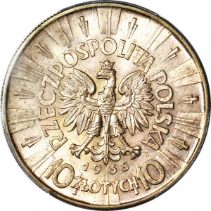 10 zloty 1938, Piłsudski, rare, non oblitéré