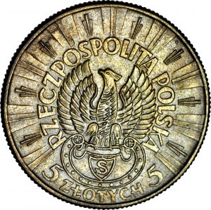 5 zloty 1934, Piłsudski, aquila da tiro, zecca