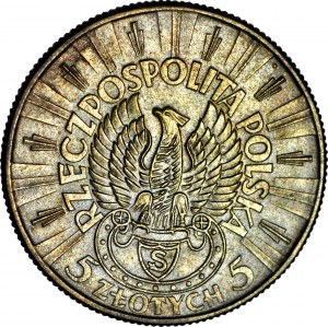 5 Zloty 1934, Piłsudski, schießender Adler, Münze