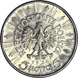 5 zlotých 1934, Piłsudski, úřední, mincovna