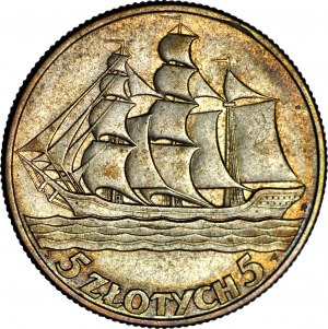 5 Gold 1936 Segelschiff, postfrisch