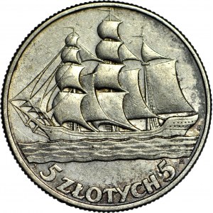 5 Gold 1936 Segelschiff, schön