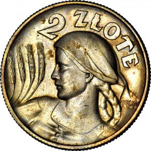 2 Gold 1925, Harvester, dot after date, London, circa mint.