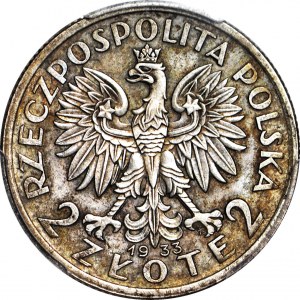 2 oro 1933, Testa, coniato