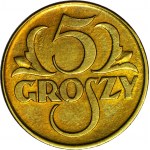 RR-, 5 grošov 1923 mosadz, mincovňa, STEMPLATE BREAKING