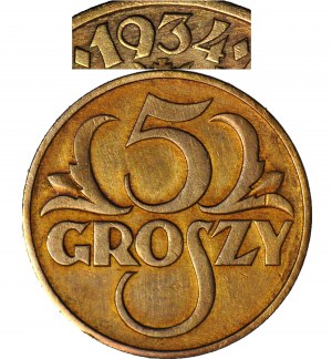 5 groszy 1934, najrzadszy rocznik, piękne