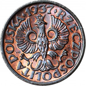 1 penny 1937, menta, colore rosso-marrone