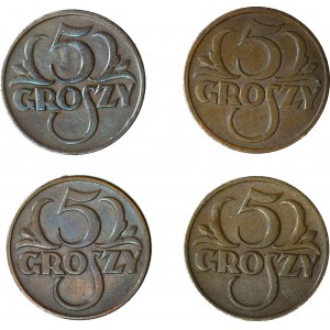 Zestaw, 4 szt. 5 groszy 1925, 1928, 1935x2