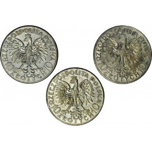 10 złotych 1932-33, Głowa, zestaw 3 szt.
