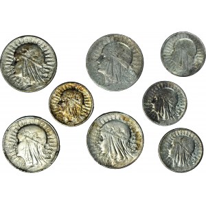 5 i 2 złote 1932-33, Głowa, zestaw 8 szt.