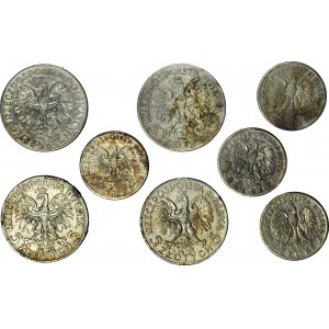 5 i 2 złote 1932-33, Głowa, zestaw 8 szt.