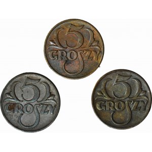 Set, 3 pezzi. 5 penny 1937, 1938, 1939