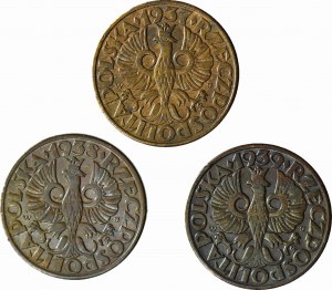 Set, 3 pezzi. 5 penny 1937, 1938, 1939