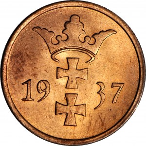Freie Stadt Danzig, 2 feniky 1937, mincovňa, červená farba