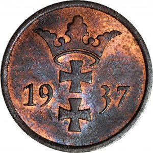 Free City of Danzig, 2 pfennigs 1937, mint, red-brown color