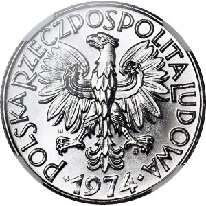 5 złotych 1974 Rybak, PŁASKA DATA I SŁONECZKO, b. rzadkie