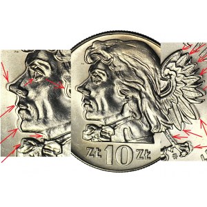 RRR-, 10 złotych 1970, Kościuszko, DESTRUKT - DOUBLE DIE, awersu i rewersu pierwszy raz na onebid