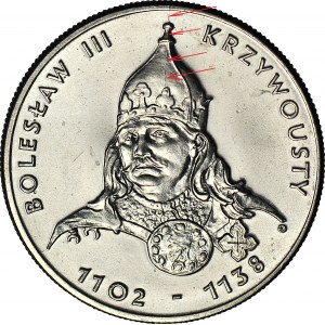 R-, 50 zlotých 1982, Bolesław Krzywousty, DESTRUKT - poškodenie známky