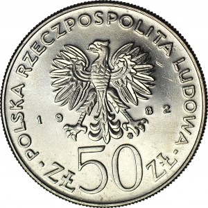 R-, 50 zloty 1982, Boleslaw the Wrymouth, DESTRUKT - stamp breakage
