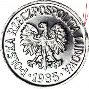 R-, 20 Pfennige 1985, DESTRUKT - Scheibenstanzfehler, PROOFLIKE