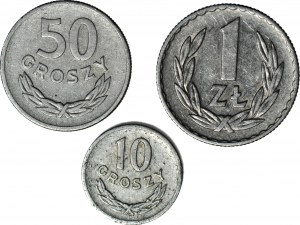Set of 3 pieces - 1zł 1969, 50gr 1957, 10gr 1962