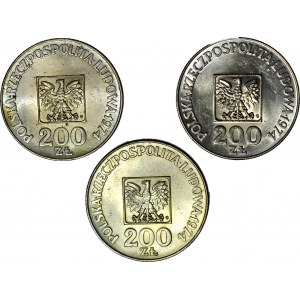 200 Gold 1974, XXX ROKOV PRL, strieborná, sada 3 ks.
