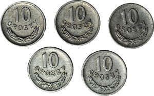 Satz von 5 Stück - 10 Pfennige 1961, 1963, 1965, 1966, 1967