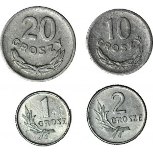Zestaw 4 sztuk - 1, 2, 10, 20 groszy 1949, aluminium