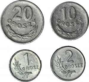 Zestaw 4 sztuk - 1, 2, 10, 20 groszy 1949, aluminium