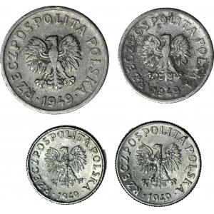 Set of 4 pieces - 1, 2, 10, 20 pennies 1949, aluminum