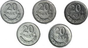 Sada 5 kusů - 20 haléřů 1962, 1963, 1965, 1967, 1968