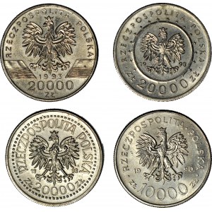 Sada tří zlatých mincí v hodnotě 20 000 z roku 1993, cca kopie z mincovny