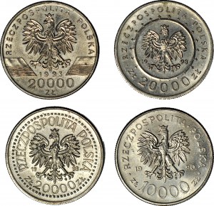 Sada tří zlatých mincí v hodnotě 20 000 z roku 1993, cca kopie z mincovny