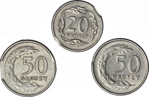 R-, 20 e 50 centesimi 1990 e 1991, DESTRUTTI, errori di punzonatura del disco e punta del foglio, 3 pz. raro vintage