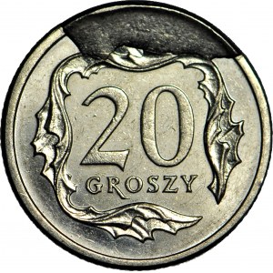 RR-, 20 grosze 2003, DESTRUKT, RIESIGE Absplitterung der Briefmarke