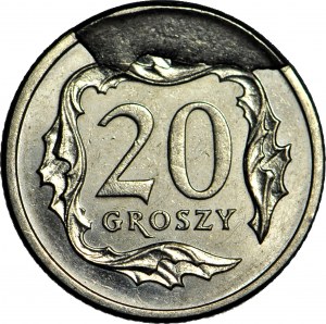 RR-, 20 grosze 2003, DESTRUKT, ENORME scheggiatura del francobollo