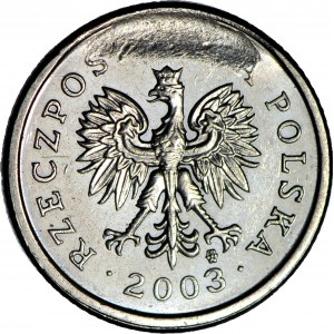 RR-, 20 grosze 2003, DESTRUKT, RIESIGE Absplitterung der Briefmarke