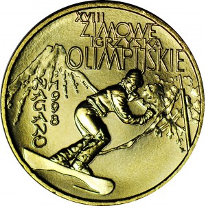 RR-, 2 złote 1998, Nagano, DESTRUKT, płynący stempel awersu