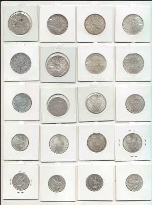 Rakúsko, 5-10-25 šilingov 1957-1976, sada 20 kusov.
