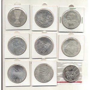 Austria, 100 scellini 1975-1999, serie di 9 pezzi.