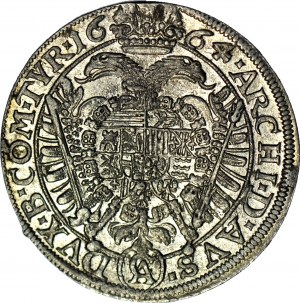 Austria, Leopold I, 15 krajcarów 1664, Wiedeń, ozdobny krzyż kończy napis
