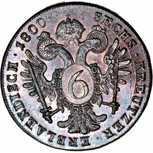 Rakúsko, František II, 6 krajcars 1800 S, Smolník, razené