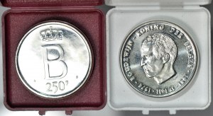 Belgicko, Baldwin I., 250 frankov, 250 frankov 1976, Brusel, Strieborné jubileum Baldwina I., sada 2 kusov.