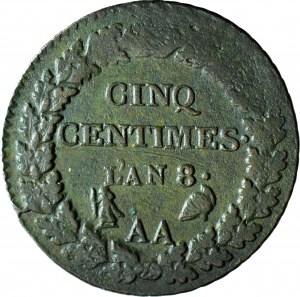 France, 5 Centimes, L`an 8 - 1799 AA, Metz